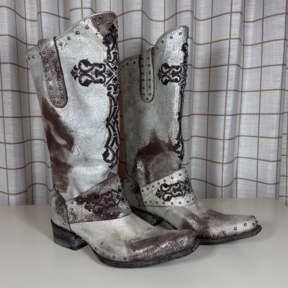 Old Gringo Women's Krusts 13" Silver and Chocolate Studded Leather Boots